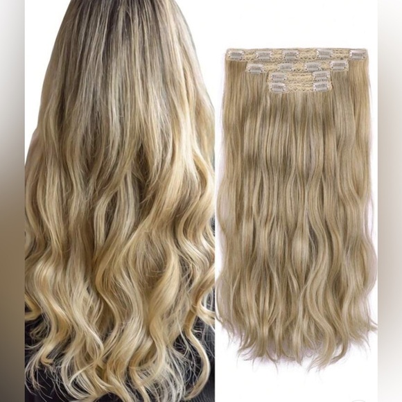 Champagne Blonde Wavy hair Extensions - Human hair blend - Picture 5 of 8